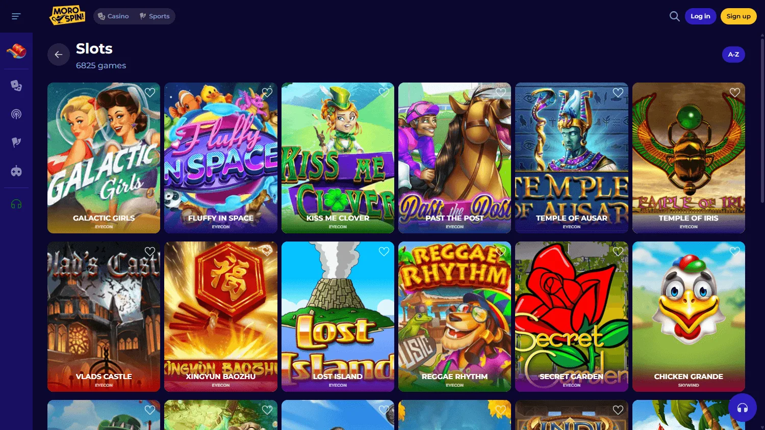 Morospin Casino games lobby on desktop