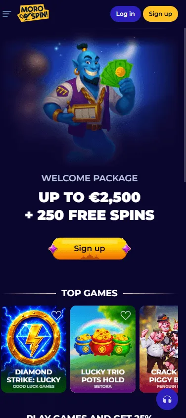 Morospin Casino home screen on a mobile device