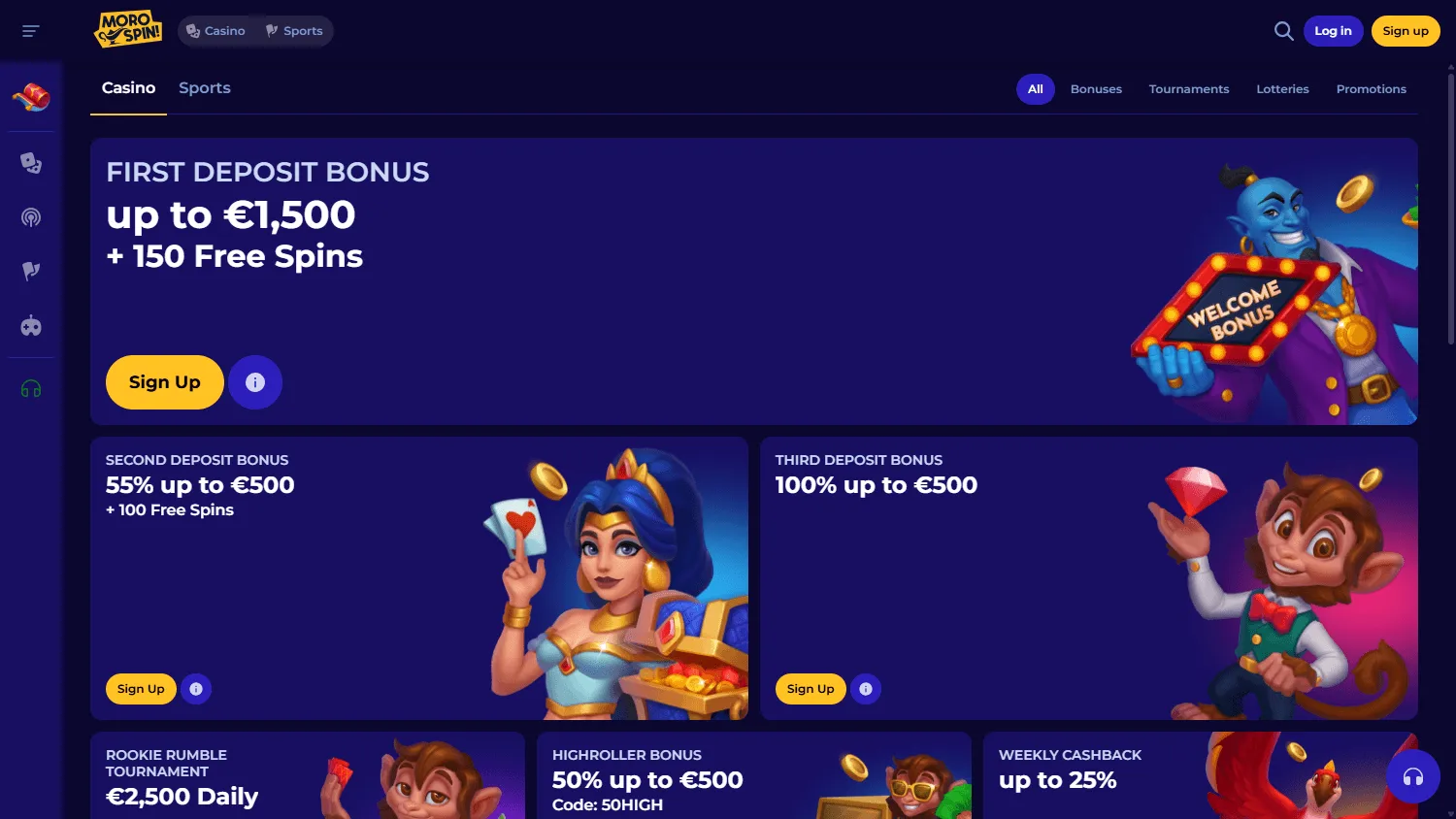 Morospin Casino promotions area on desktop